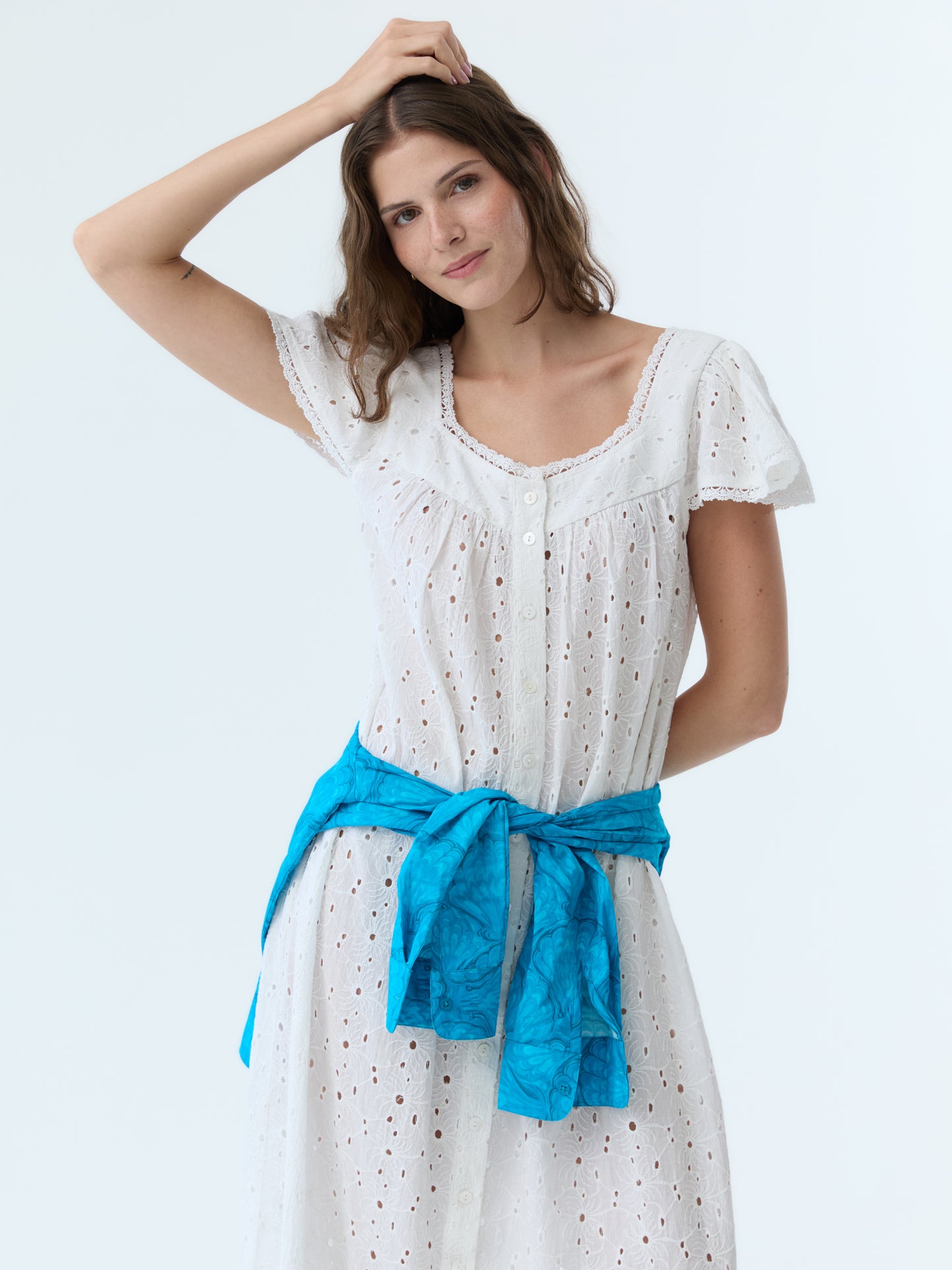 Dola Eyelet Flutter Sleeve Dress