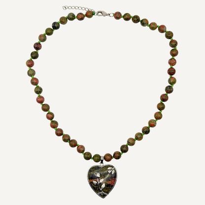 Unakite Heart Necklace