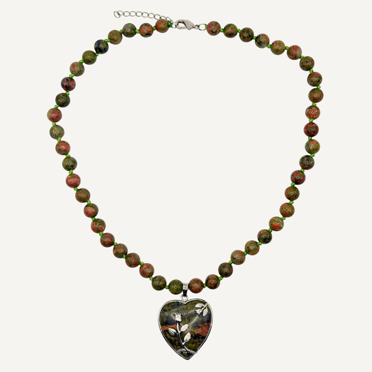 Unakite Heart Necklace