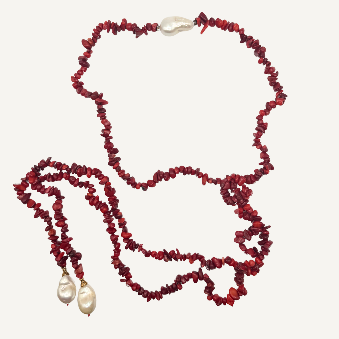 Red Lariat Baroque Pearl Necklace