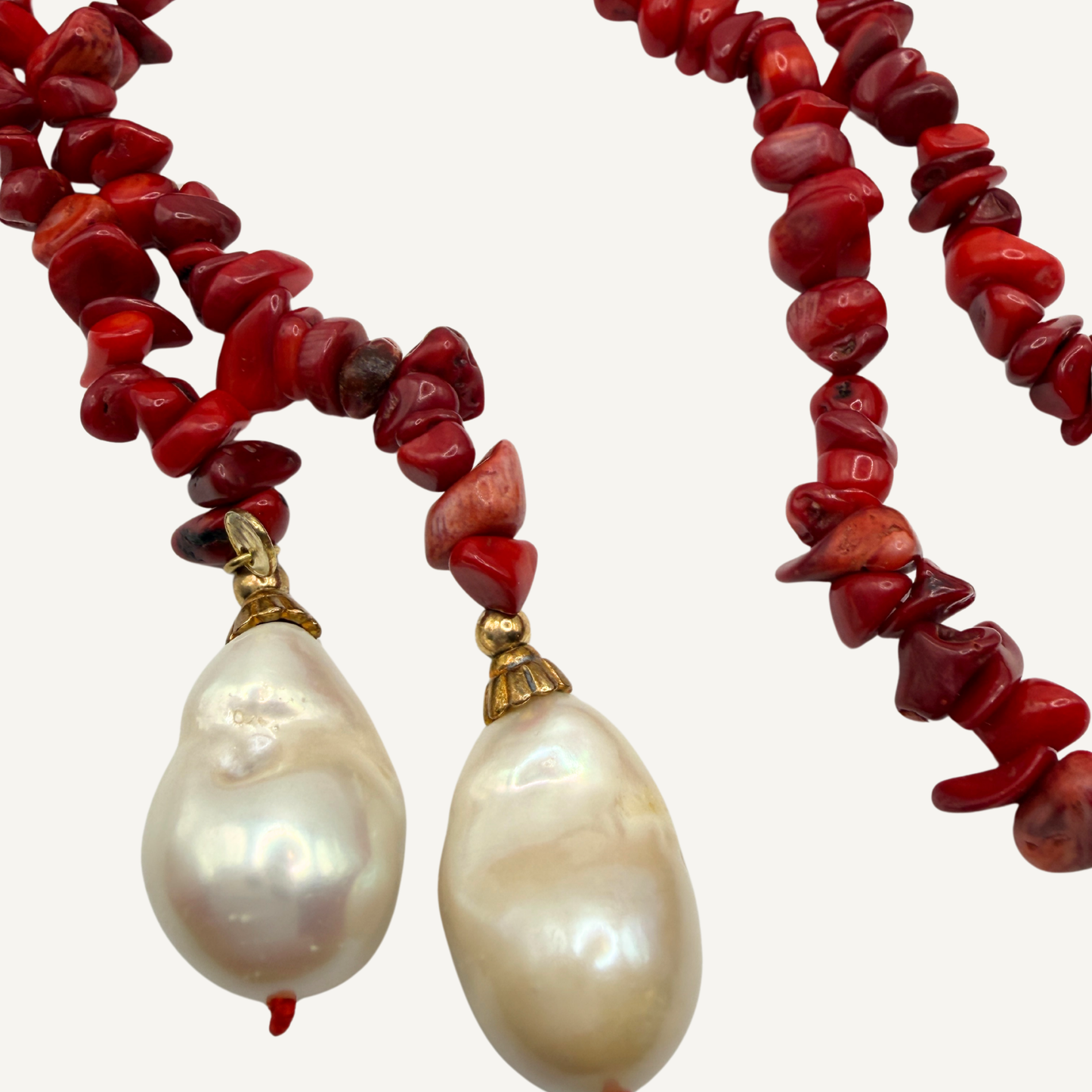 Red Lariat Baroque Pearl Necklace