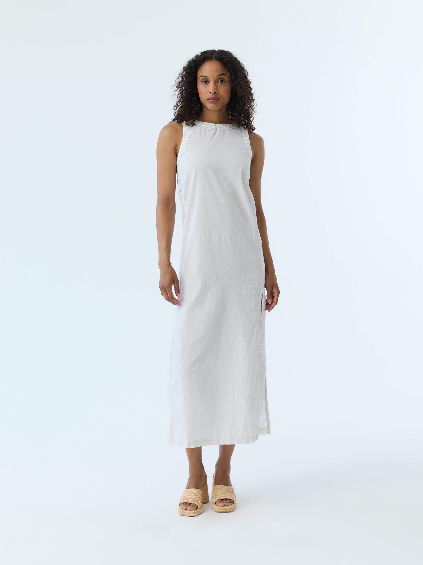 Lynne Eyelet Crew Neck Maxi Dress