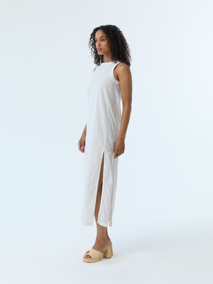 Lynne Eyelet Crew Neck Maxi Dress
