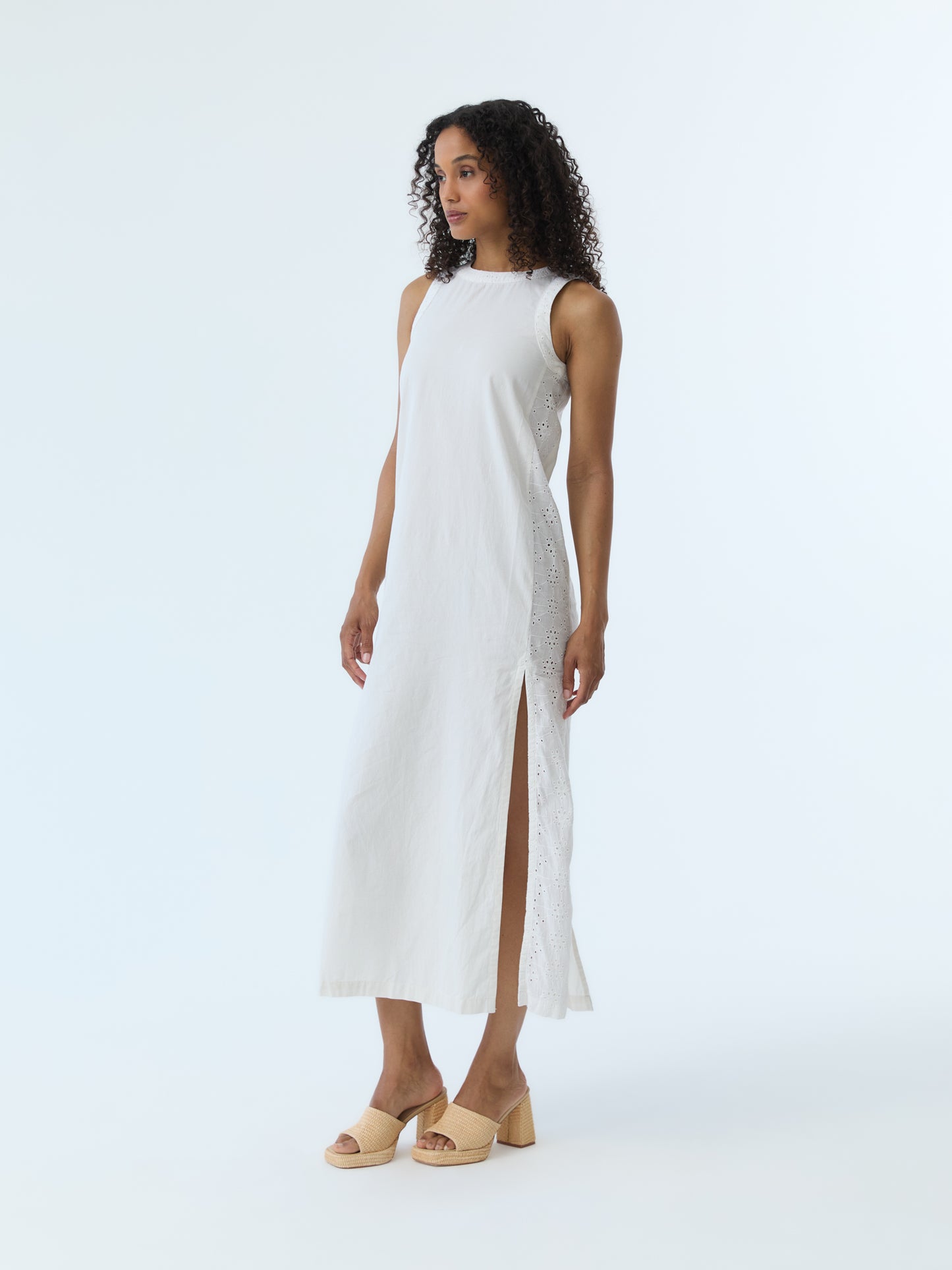 Lynne Eyelet Crew Neck Maxi Dress