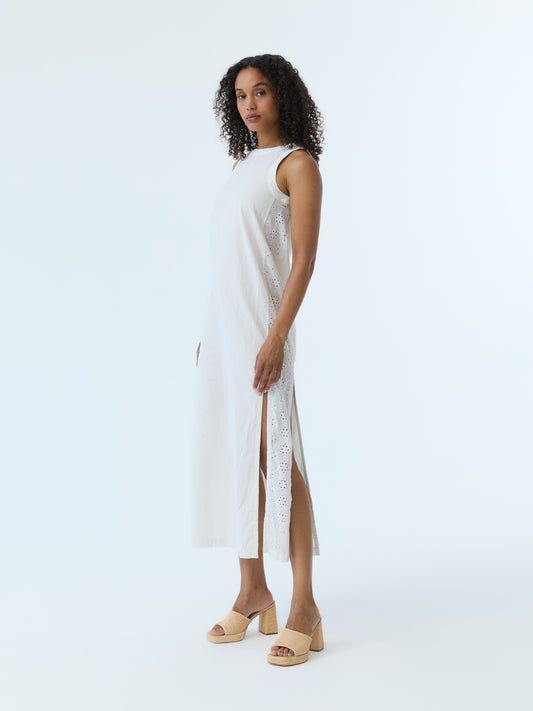Lynne Eyelet Crew Neck Maxi Dress