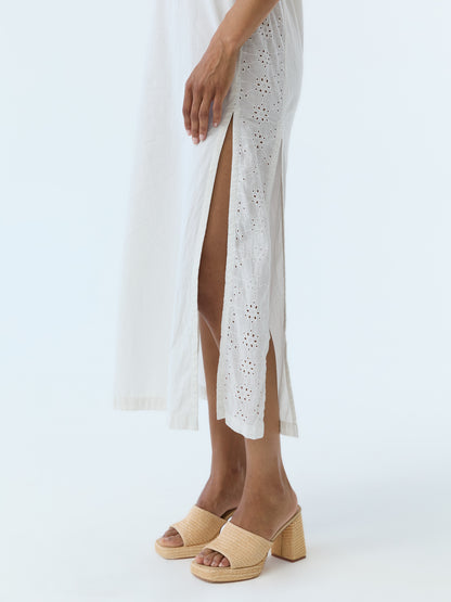 Lynne Eyelet Crew Neck Maxi Dress