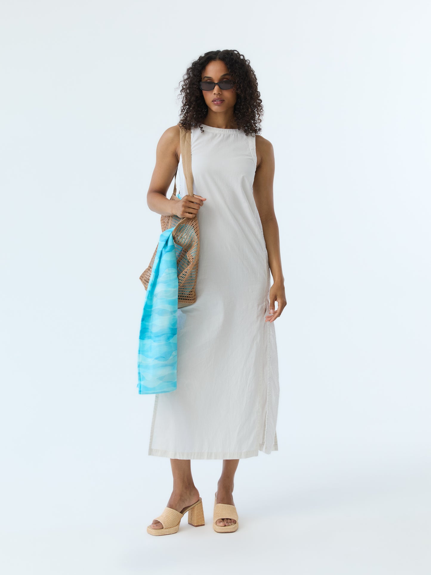 Lynne Eyelet Crew Neck Maxi Dress