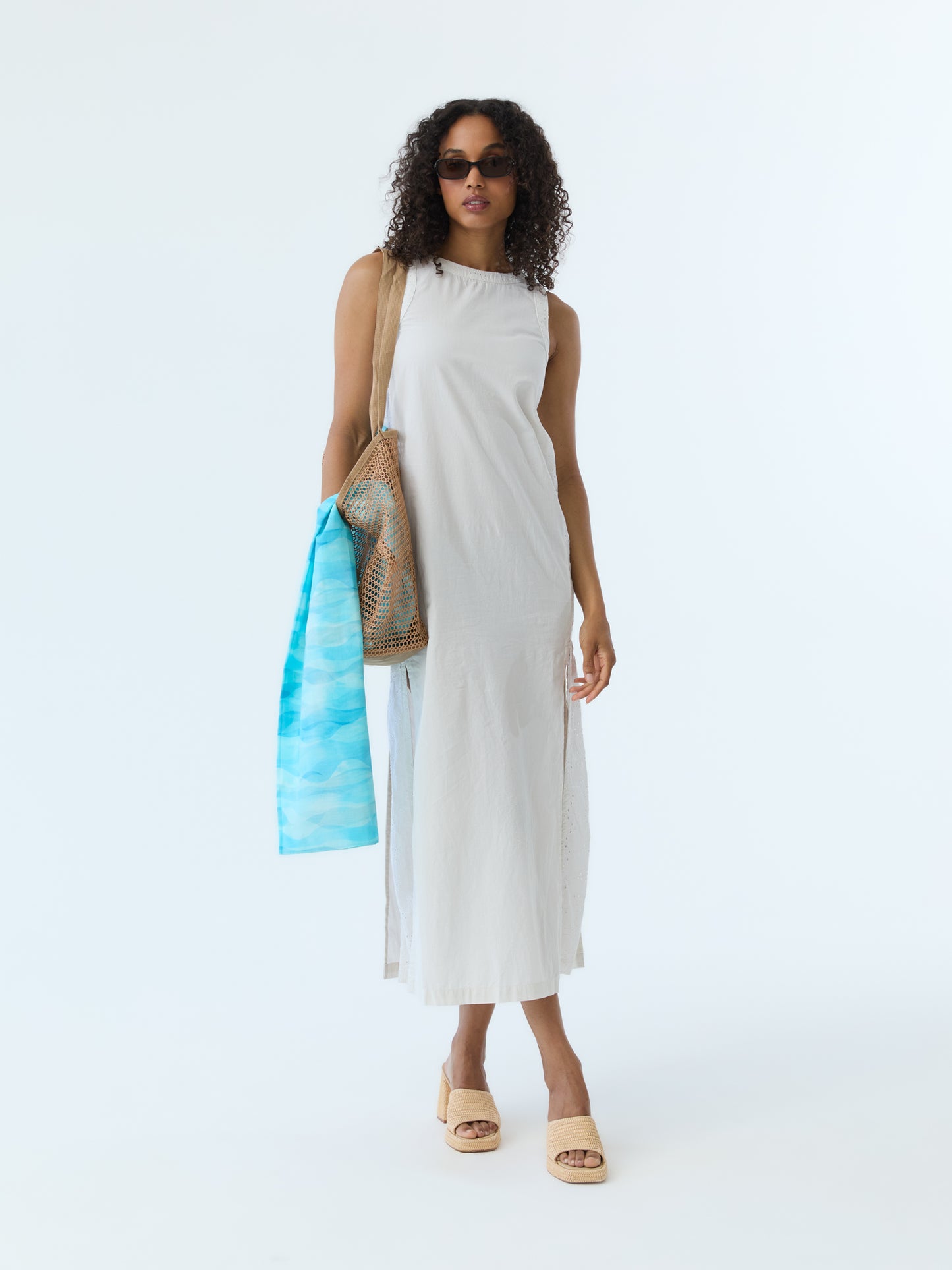 Lynne Eyelet Crew Neck Maxi Dress