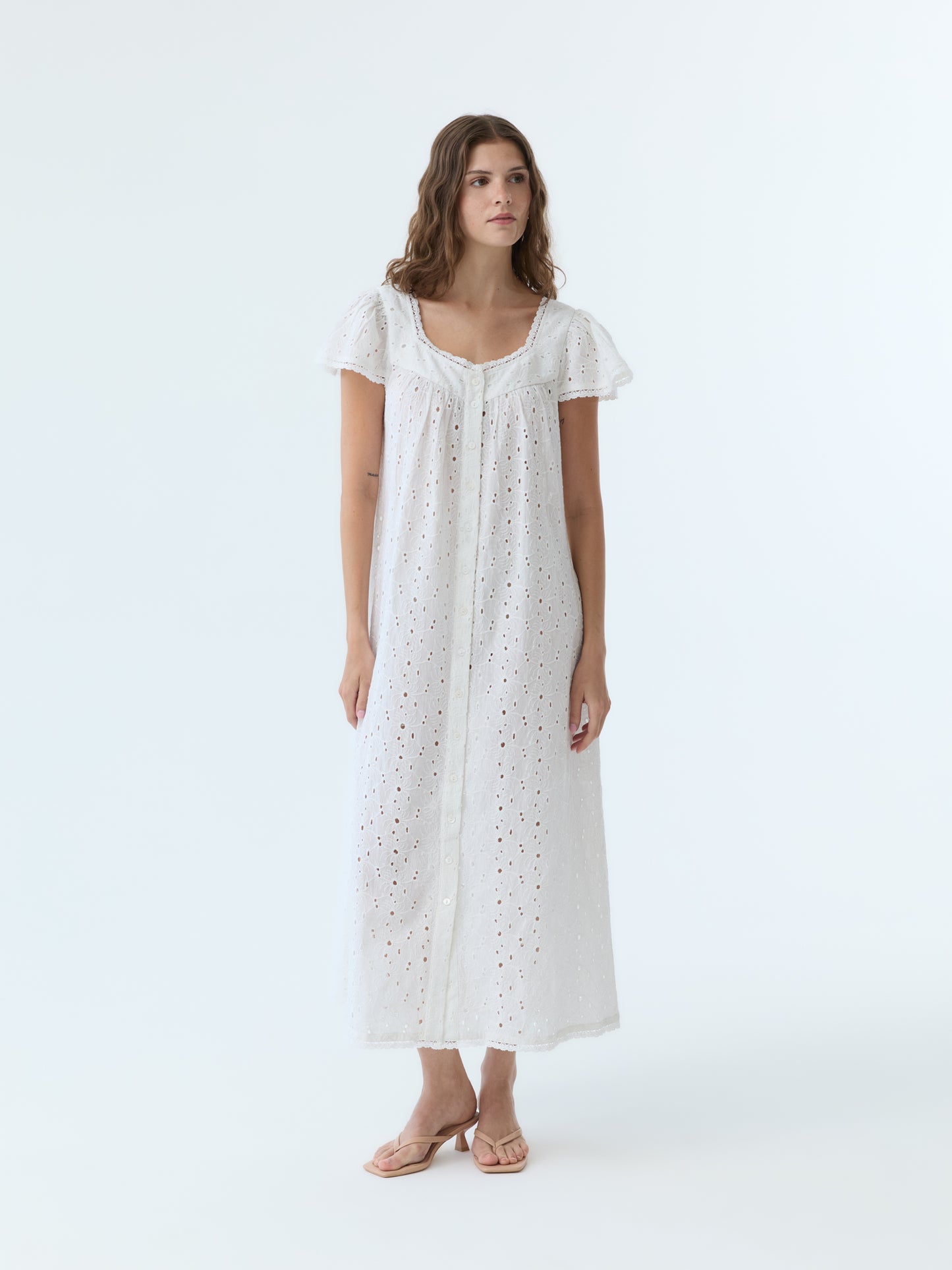 Dola Eyelet Flutter Sleeve Dress