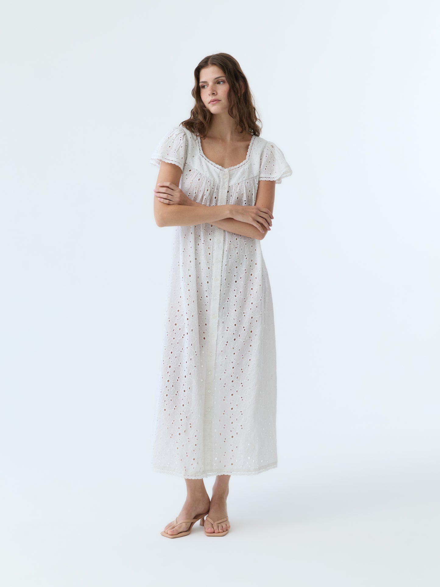 Dola Eyelet Flutter Sleeve Dress