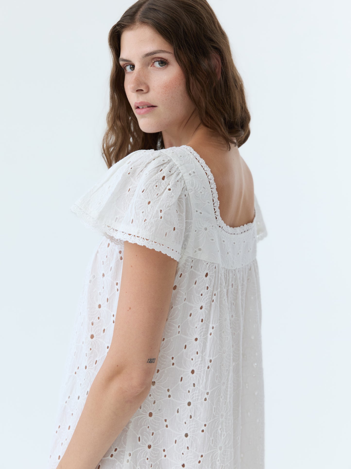 Dola Eyelet Flutter Sleeve Dress