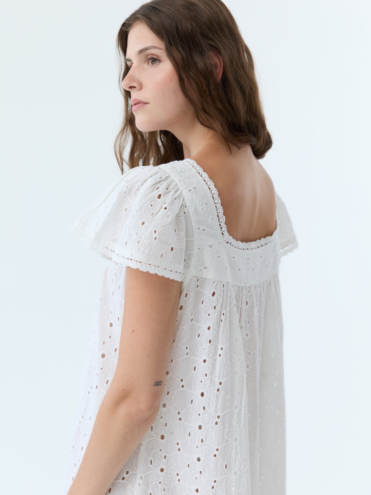 Dola Eyelet Flutter Sleeve Dress