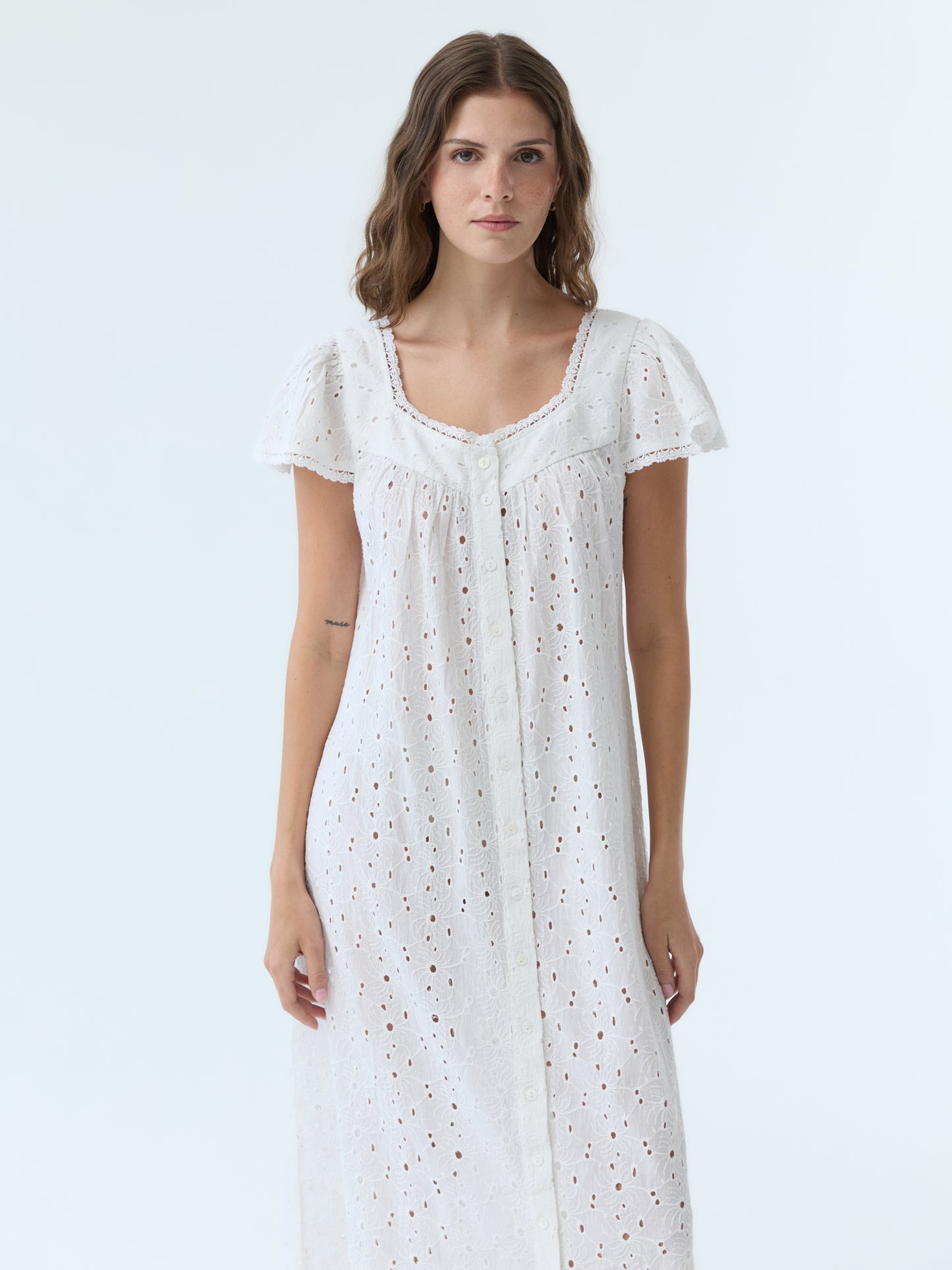 Dola Eyelet Flutter Sleeve Dress