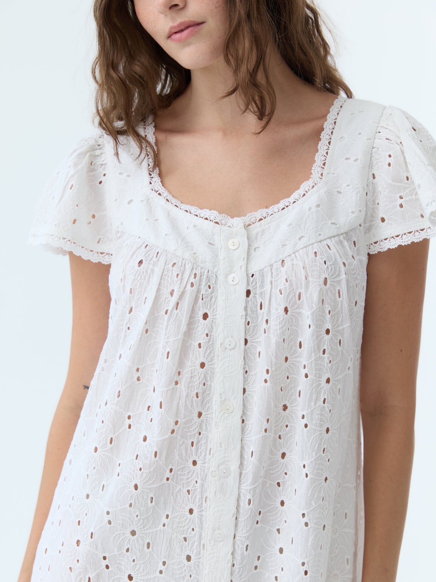 Dola Eyelet Flutter Sleeve Dress