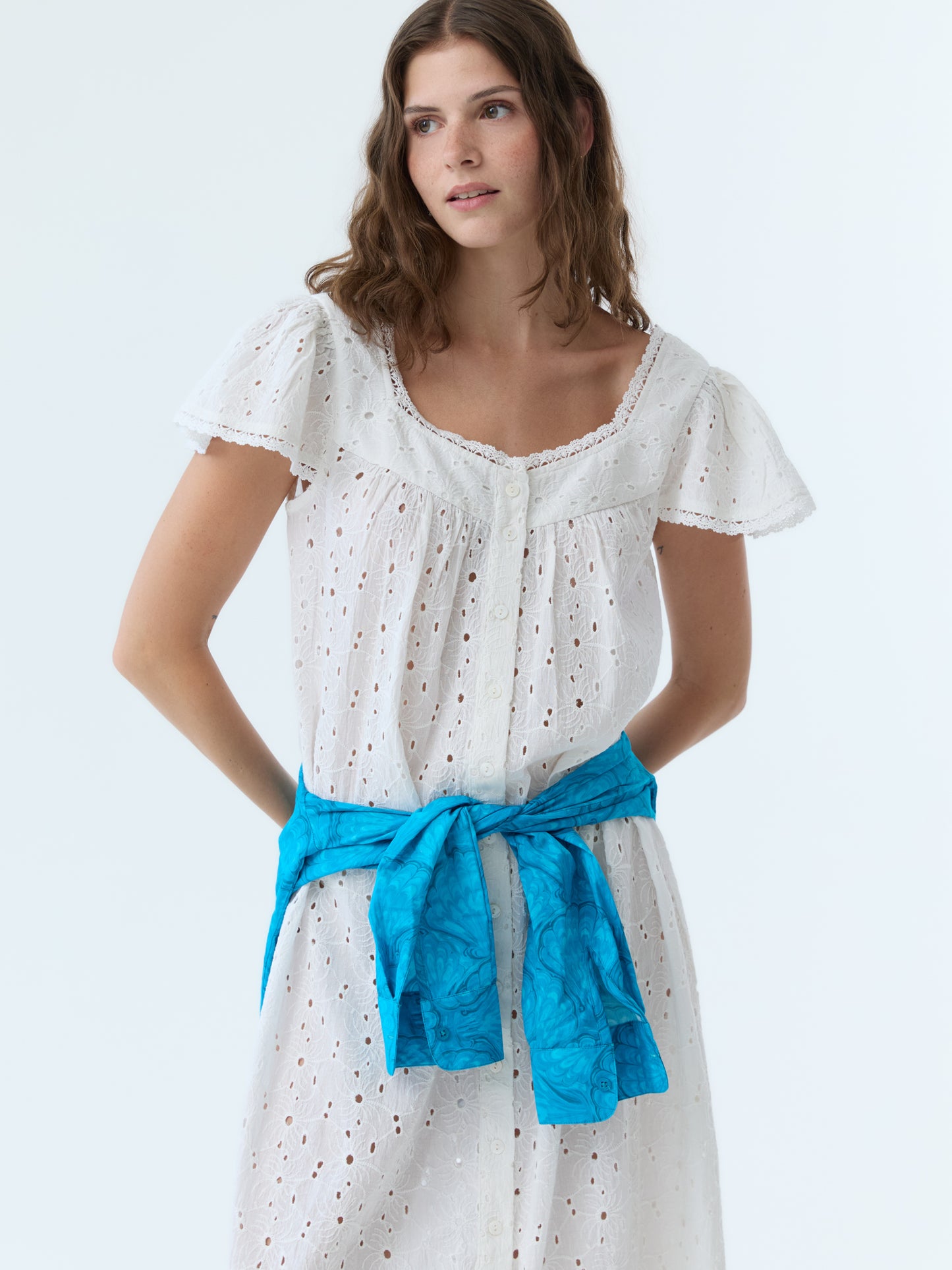Dola Eyelet Flutter Sleeve Dress
