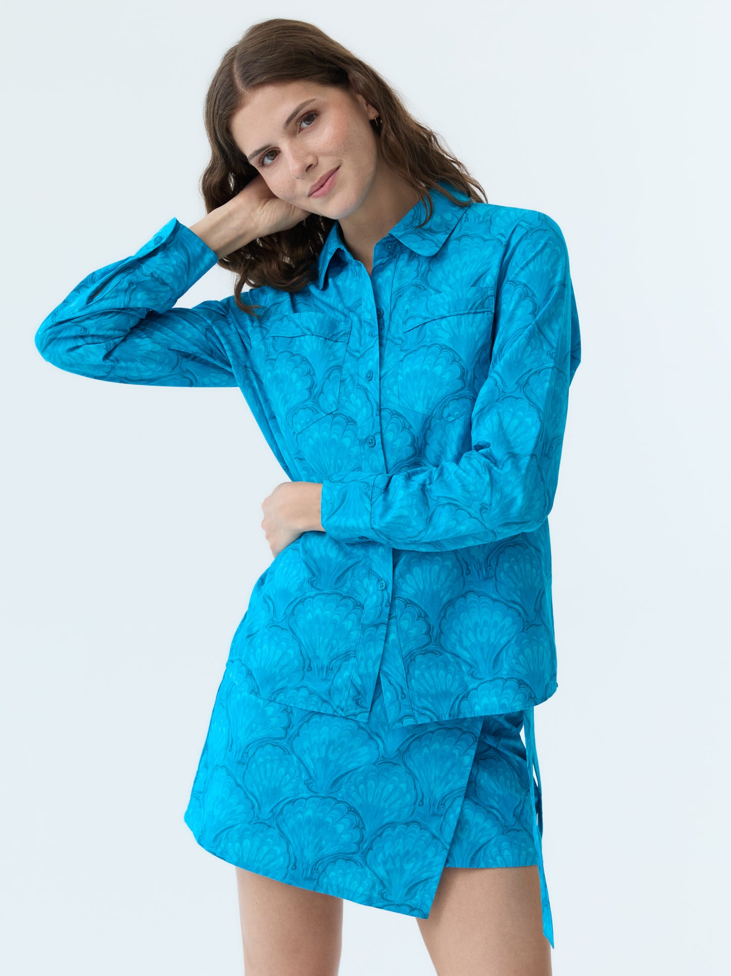 Colin Marbleized Shell Wrap Skirt