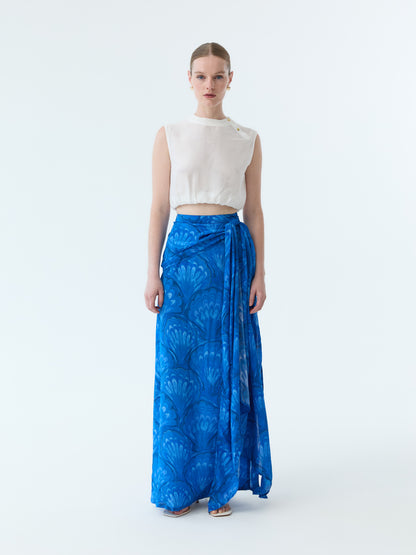 Marbleized Shell Bow Tie Maxi Skirt