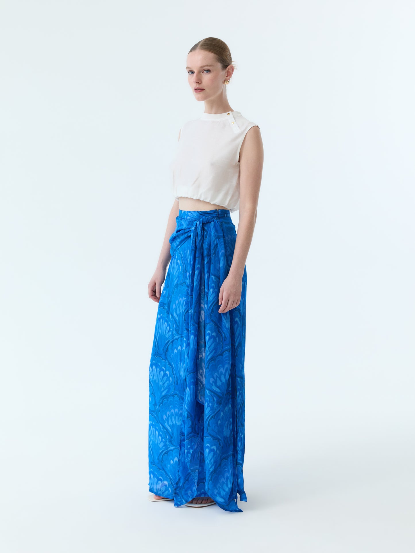 Marbleized Shell Bow Tie Maxi Skirt