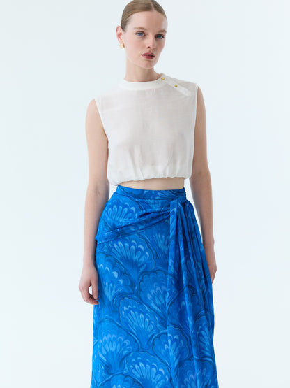 Marbleized Shell Bow Tie Maxi Skirt