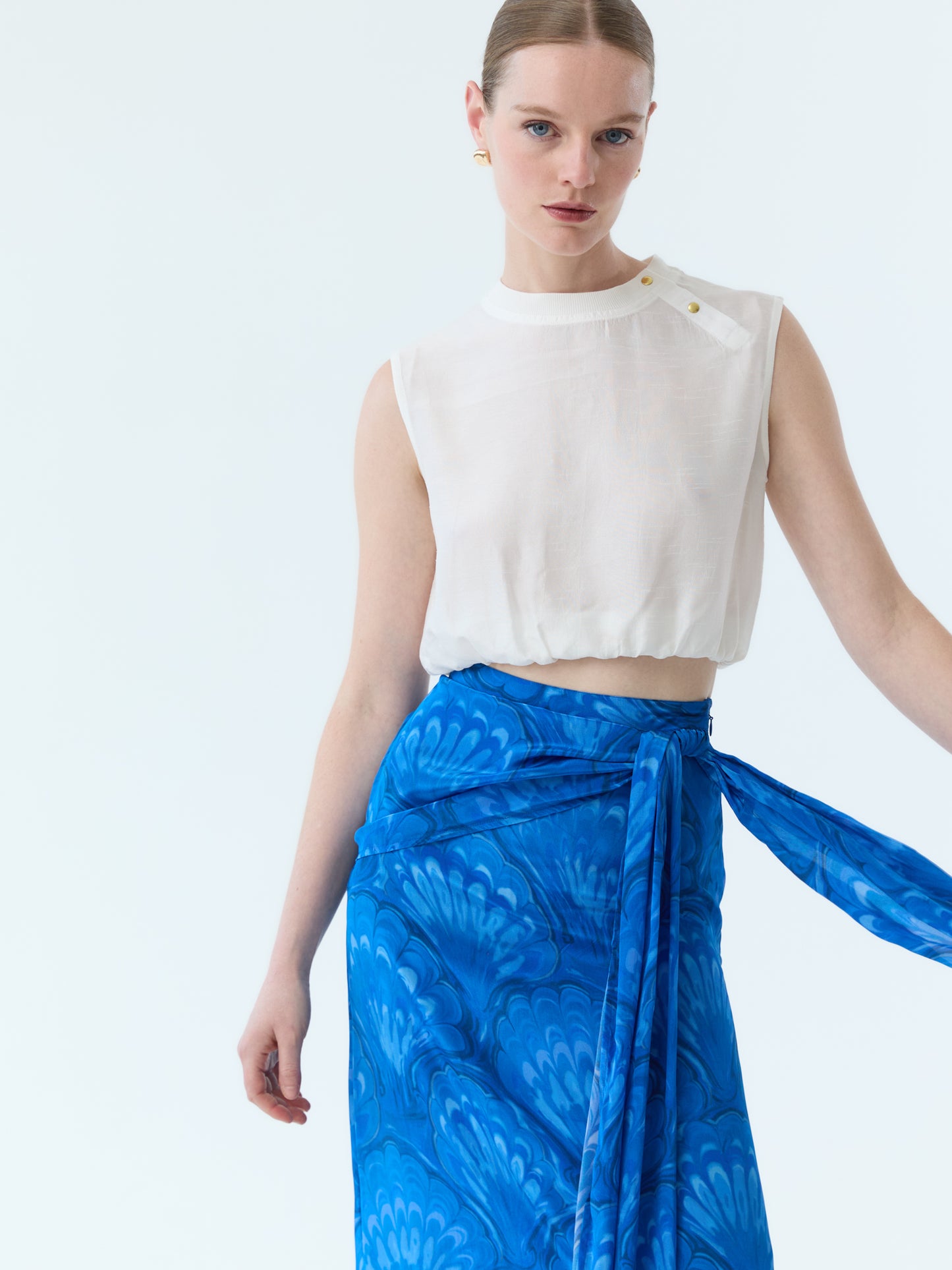 Marbleized Shell Bow Tie Maxi Skirt