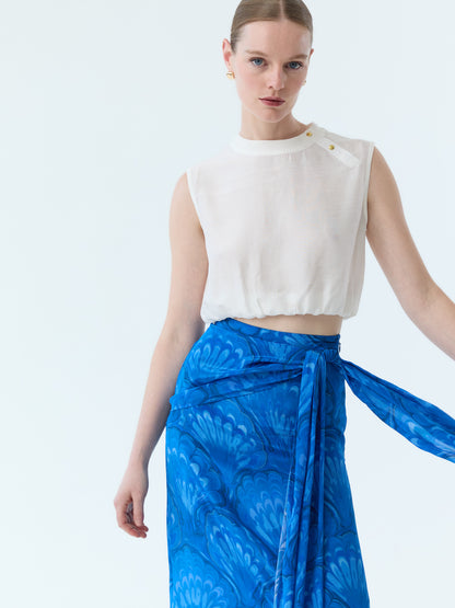 Marbleized Shell Bow Tie Maxi Skirt