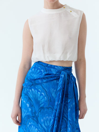 Marbleized Shell Bow Tie Maxi Skirt