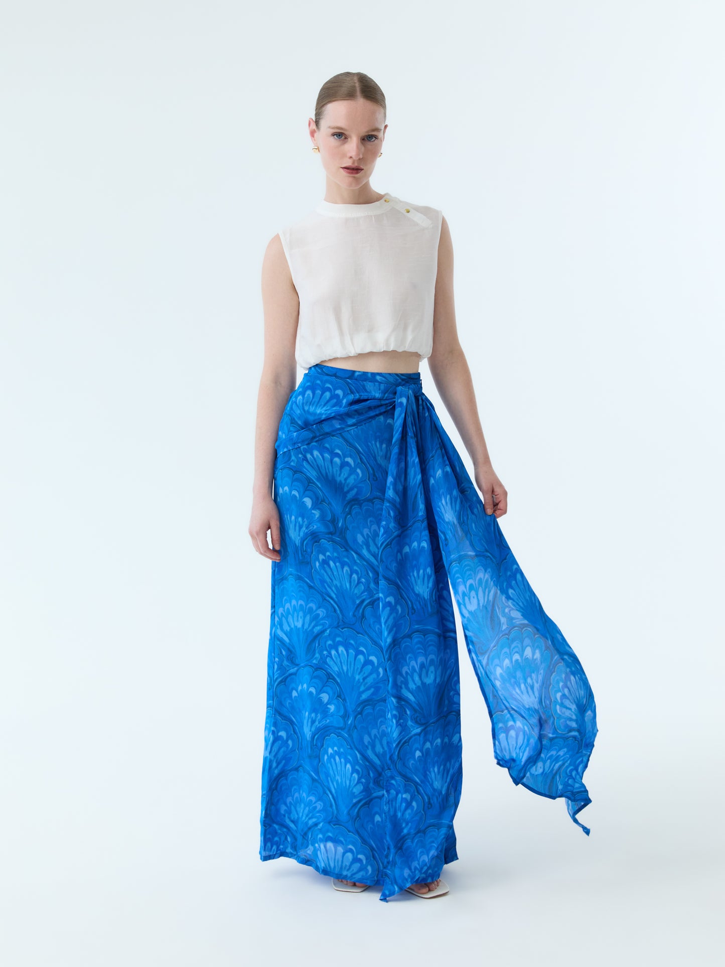 Marbleized Shell Bow Tie Maxi Skirt