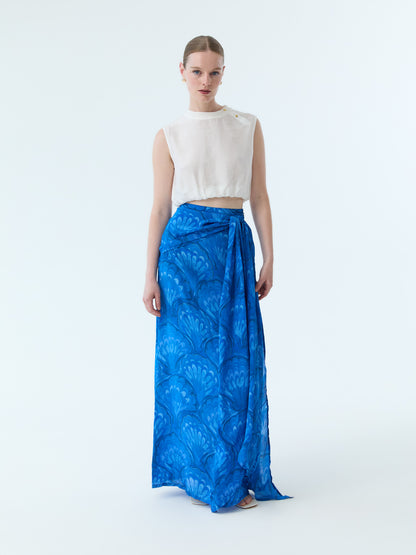 Marbleized Shell Bow Tie Maxi Skirt