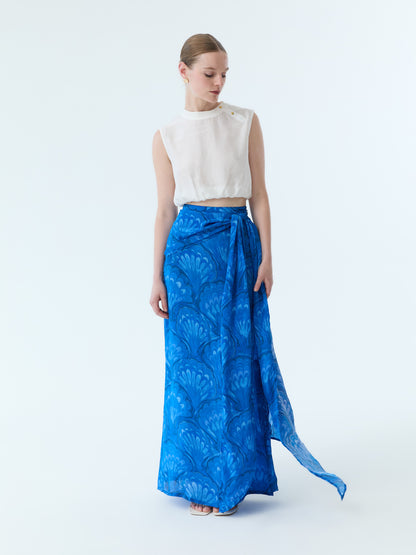 Marbleized Shell Bow Tie Maxi Skirt