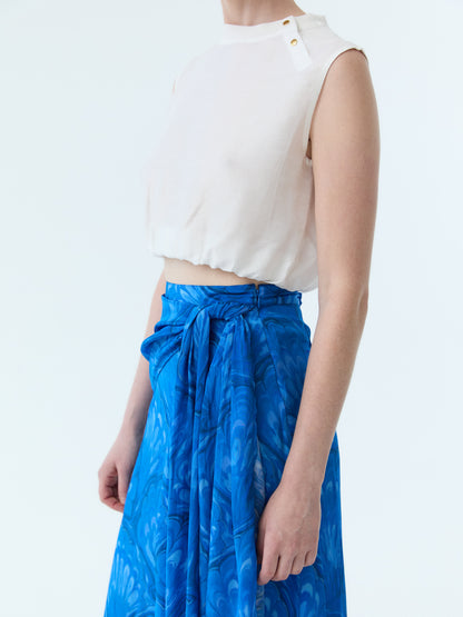 Marbleized Shell Bow Tie Maxi Skirt