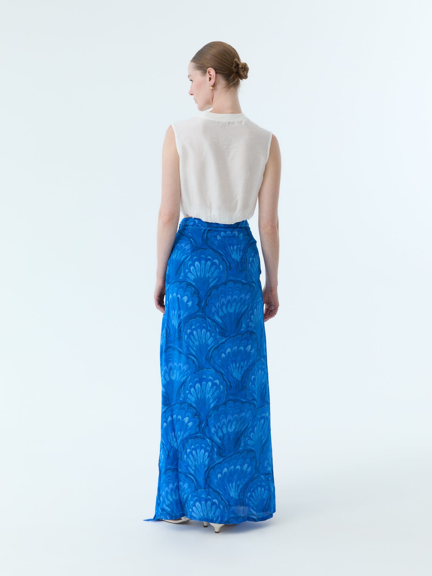 Marbleized Shell Bow Tie Maxi Skirt