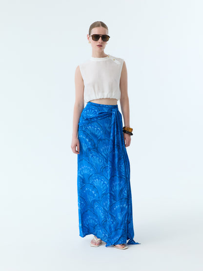 Marbleized Shell Bow Tie Maxi Skirt