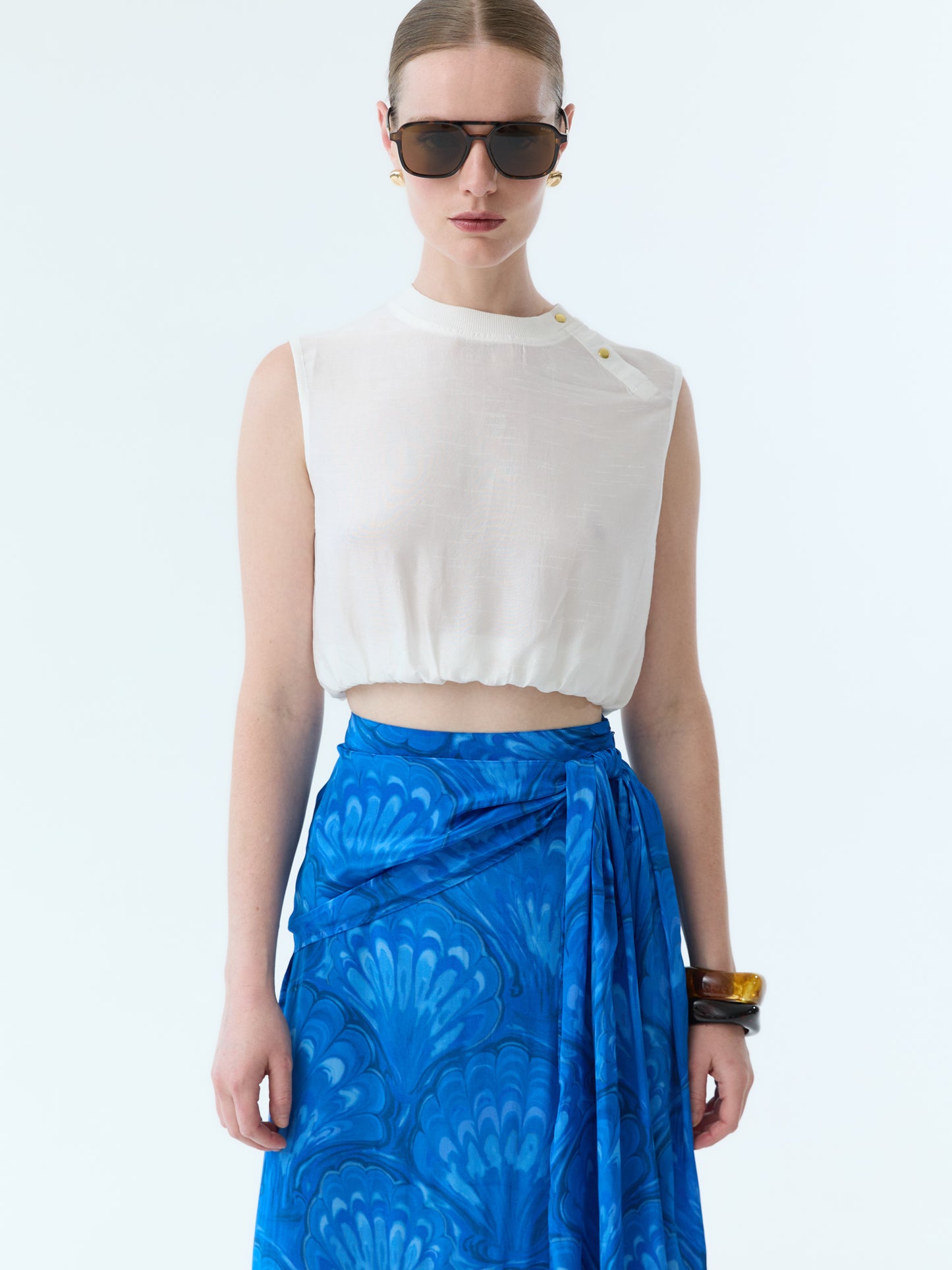 Marbleized Shell Bow Tie Maxi Skirt