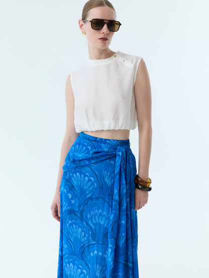 Marbleized Shell Bow Tie Maxi Skirt
